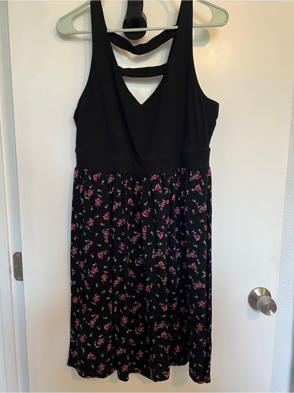 torrid Black Midi Dress with Pink Floral Skirt